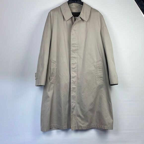 Vintage London Towne Men's Khaki Long Sleeve All-Weather Trench Coat Size 44